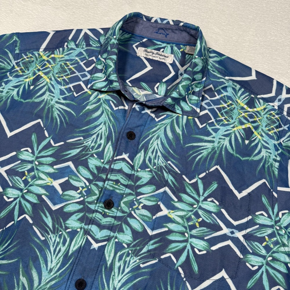 Tommy Bahama Shirt Mens 2XL Blue The Coconut Point TENCEL Hawaiian Short Sleeve